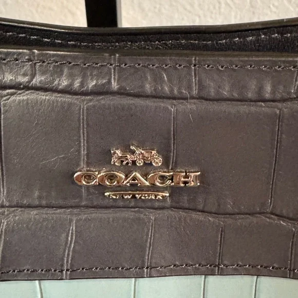 Coach Navy and Teal Croc-Embossed Shoulder Bag - Picture 2 of 16